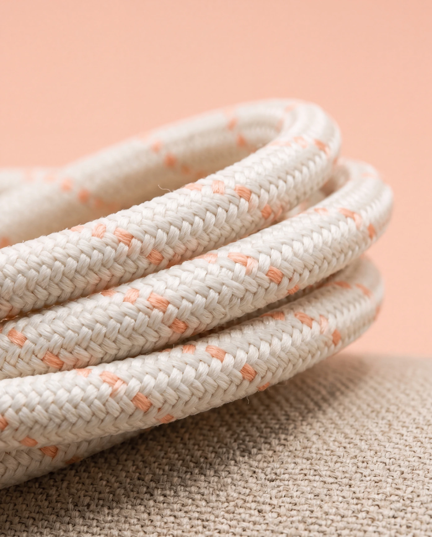 Macro close-up of the woven Callbuddy lanyard webbing and its adjustment slider