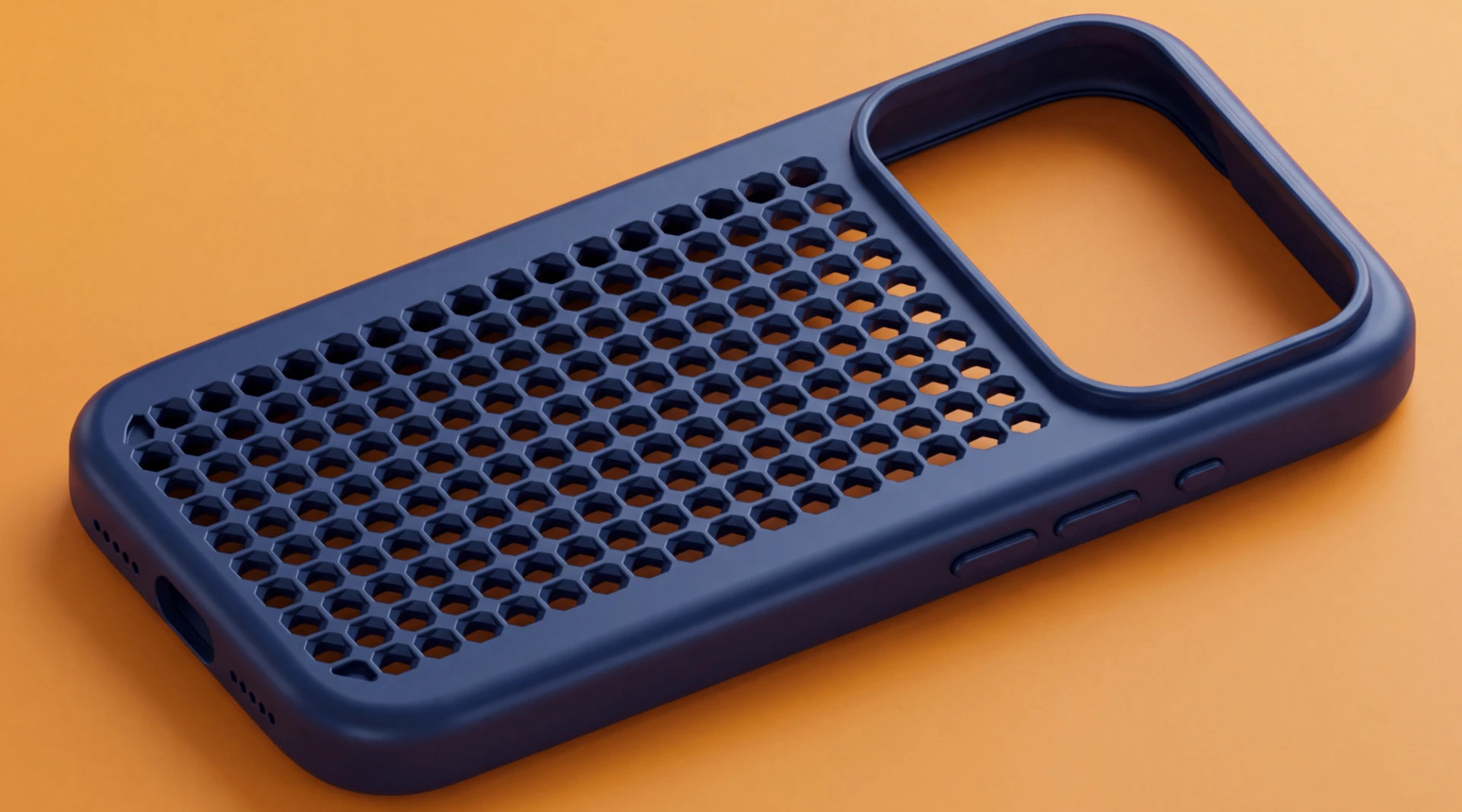 Extreme macro of the Callbuddy click grid, lit like a sculpture